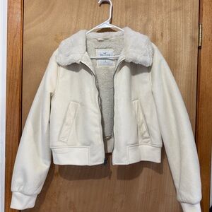 Hollister Cream Faux-Sherpa Collar Bomber Jacket